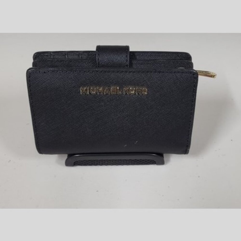 Michael Kors Jet Set Bifold Wallet Zip Coin Case ID Black MK
